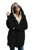 Sexy Black Soft Fleece Hooded Open Front Coat